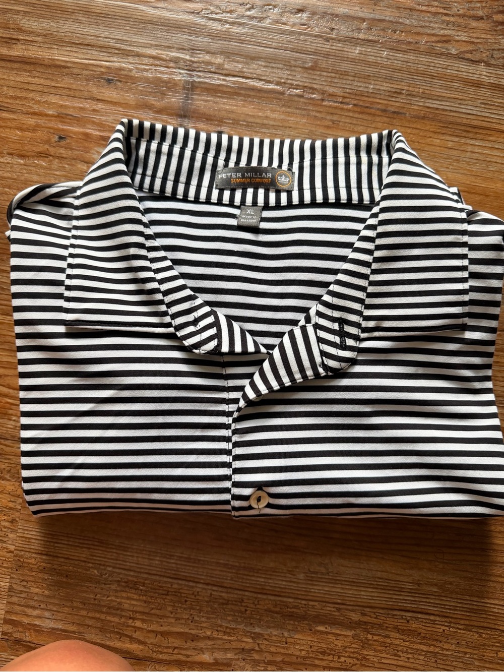 Peter Millar Black and White Striped Casual Button-Down Shirt